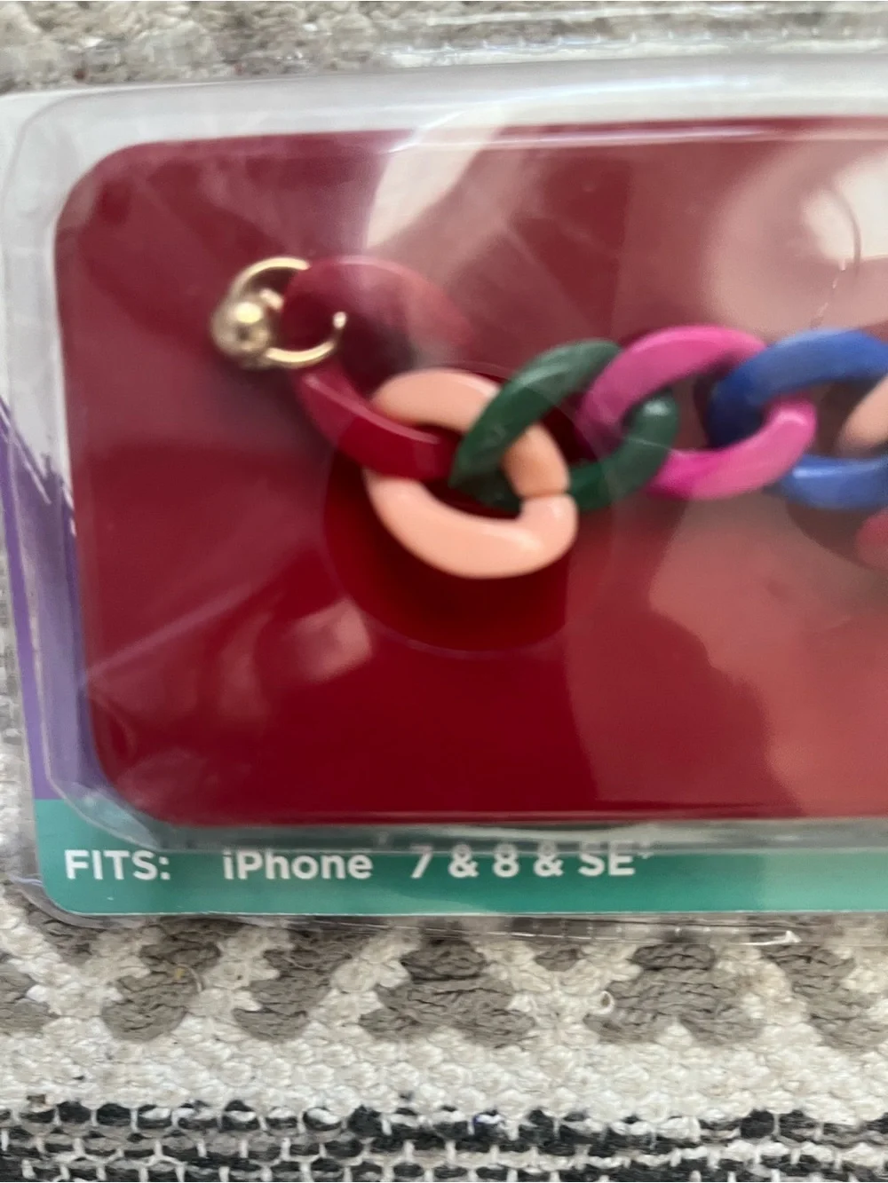 Apple Burgundy iPhone Case with Multicolor Chain Handle